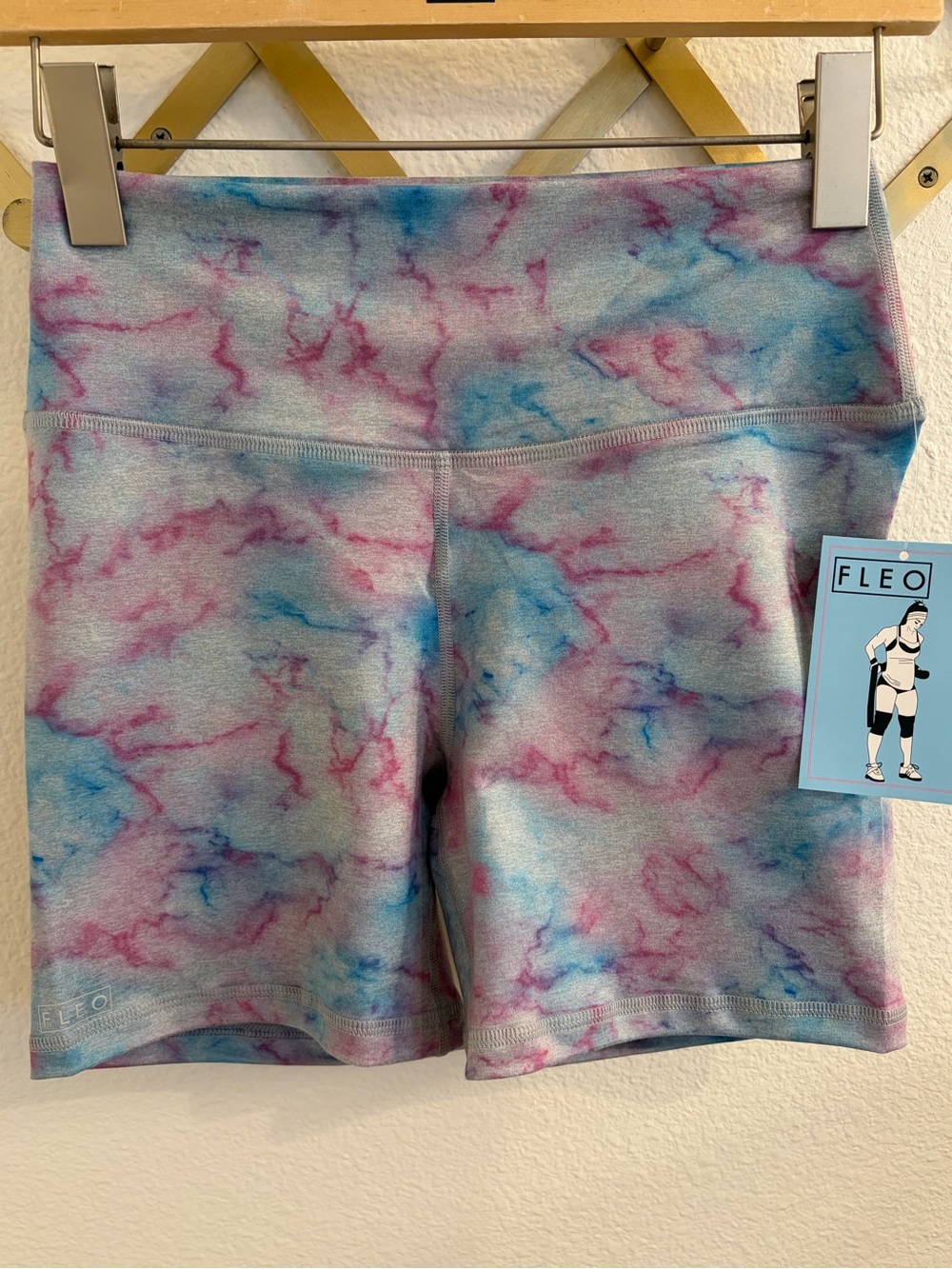 NWT FLEO High Rise Tie Dye Bike Shorts Cotton Candy Medium